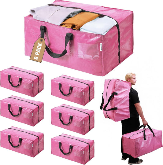 Setara Nav™ 6-Pack Heavy-Duty Moving Bags with Backpack Straps (Pink)