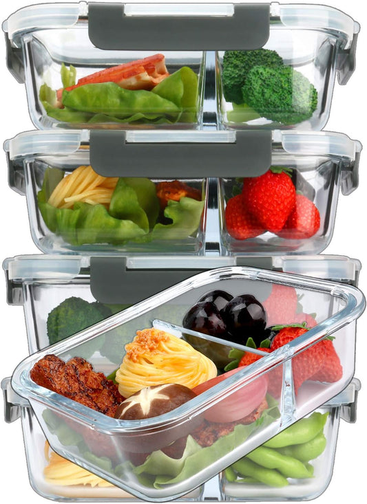 Setara Nav™ 5-Pack 2-Compartment Glass Meal Prep Containers (36 oz)