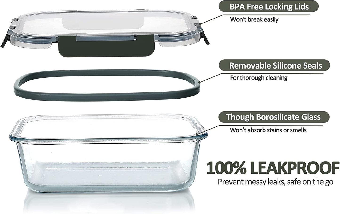 Setara Nav™ 10-Pack Premium Glass Food Storage Containers with Airtight Lids