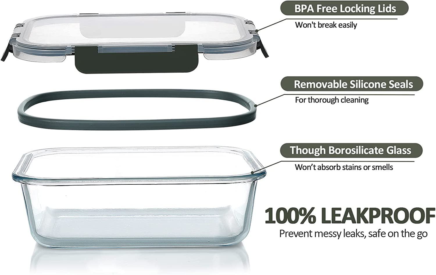 Setara Nav™ 10-Pack Premium Glass Food Storage Containers with Airtight Lids