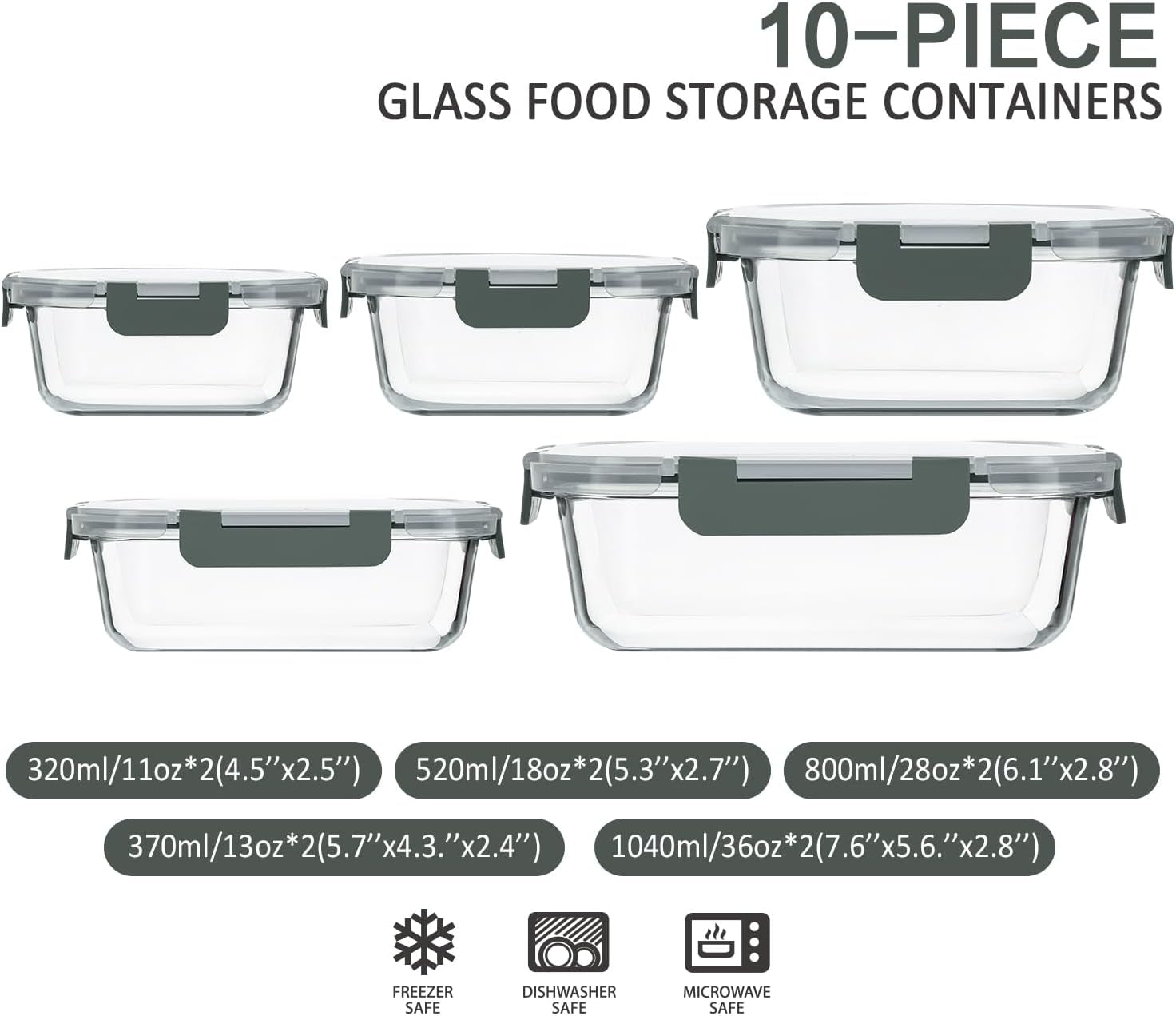 Setara Nav™ 10-Pack Premium Glass Food Storage Containers with Airtight Lids