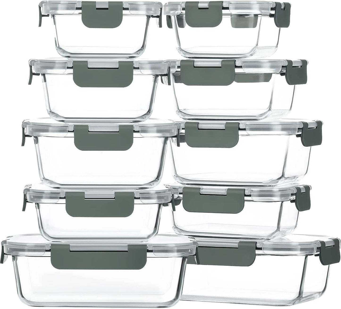 Setara Nav™ 10-Pack Premium Glass Food Storage Containers with Airtight Lids