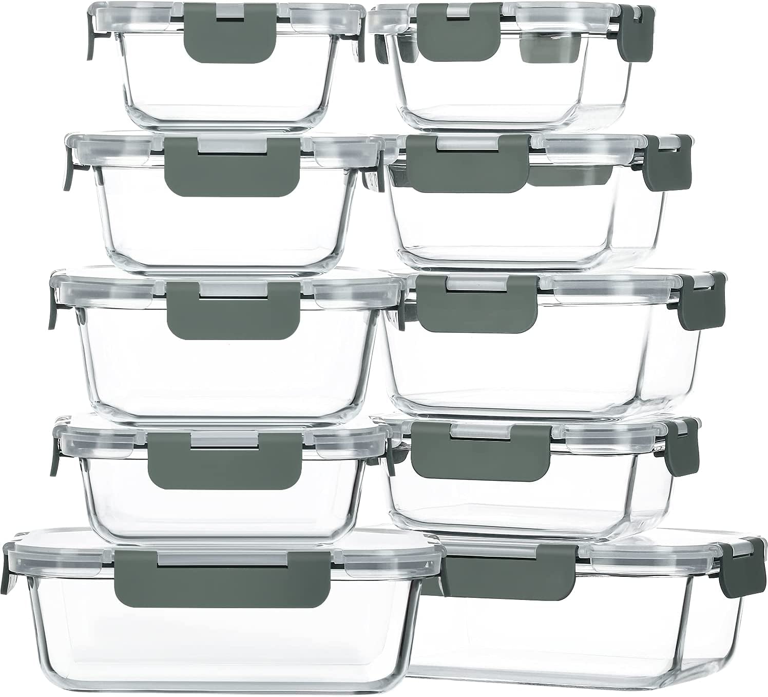Setara Nav™ 10-Pack Premium Glass Food Storage Containers with Airtight Lids