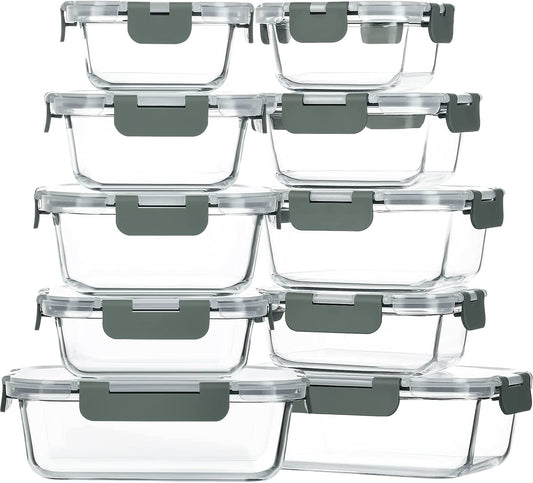 Setara Nav™ 10-Pack Premium Glass Food Storage Containers with Airtight Lids